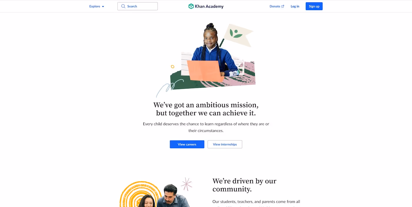Screenshot of the official career page of Khan Academy