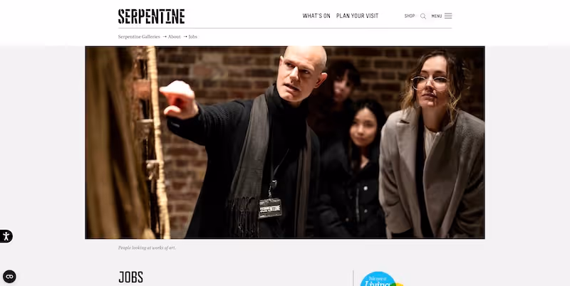 Screenshot of the official career page of Serpentine Galleries