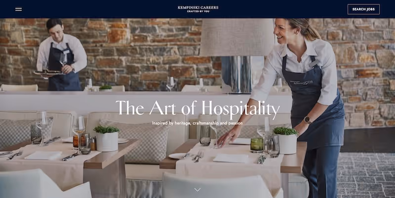 Screenshot of the official career page of Kempinski Hotels