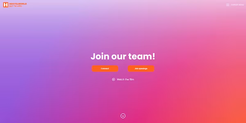 Screenshot of the official career page of Hostelworld