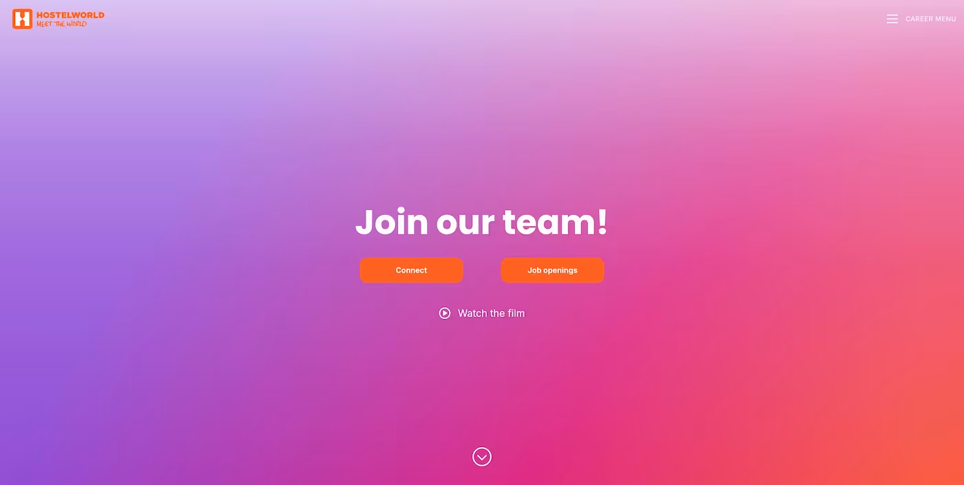 Screenshot of the official career page of Hostelworld