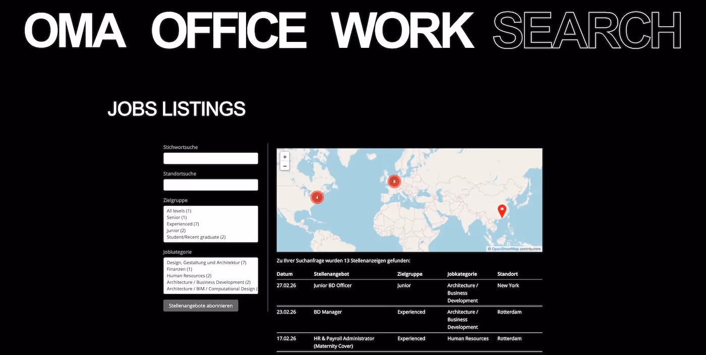 Screenshot of the official career page of OMA