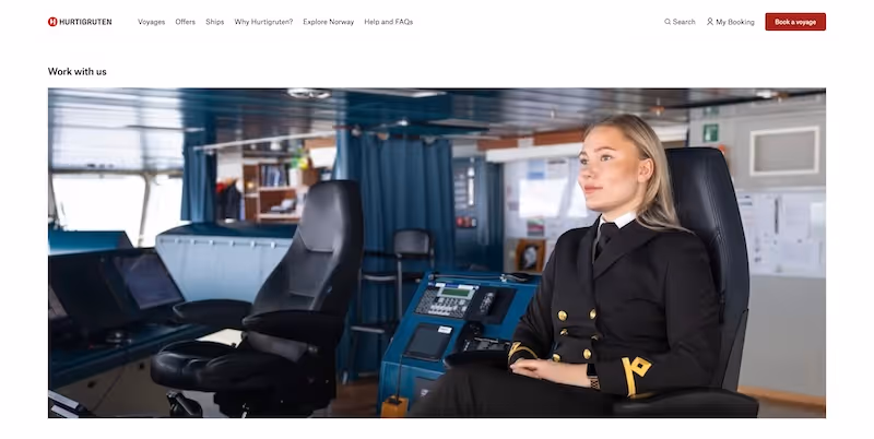 Screenshot of the official career page of Hurtigruten