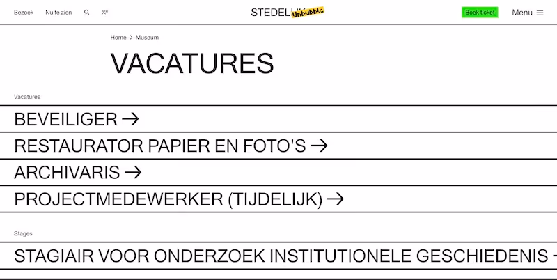Screenshot of the official career page of Stedelijk Museum