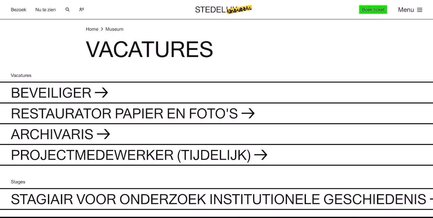 Screenshot of the official career page of Stedelijk Museum