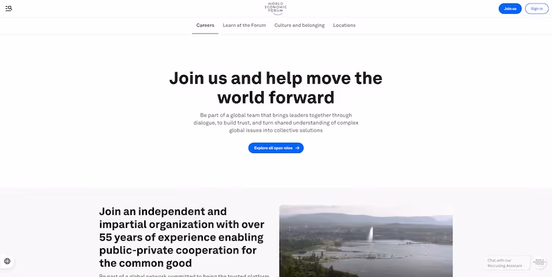 Screenshot of the official career page of World Economic Forum