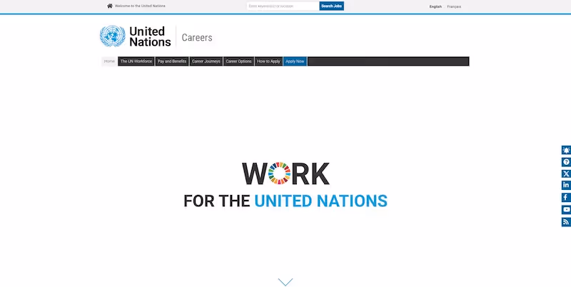 Screenshot of the official career page of United Nations