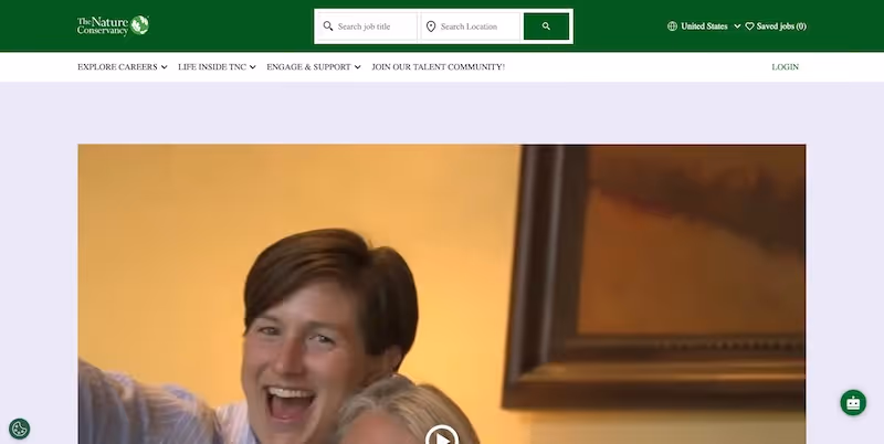 Screenshot of the official career page of The Nature Conservancy