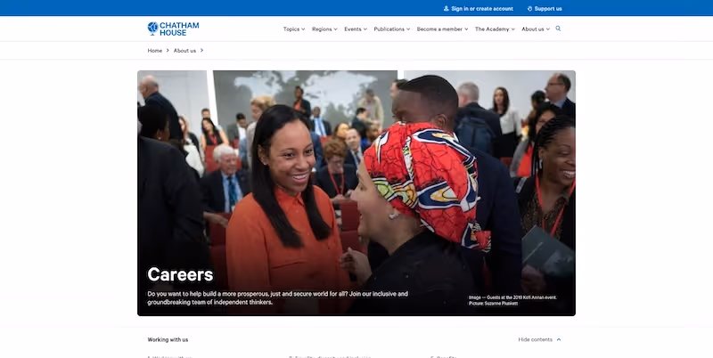Screenshot of the official career page of Chatham House
