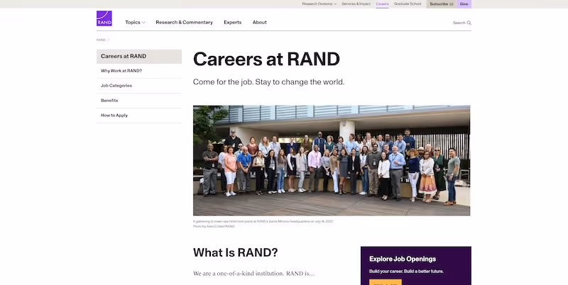 Screenshot of the official career page of RAND