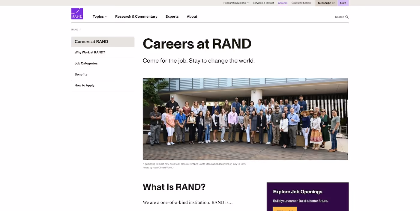 Screenshot of the official career page of RAND