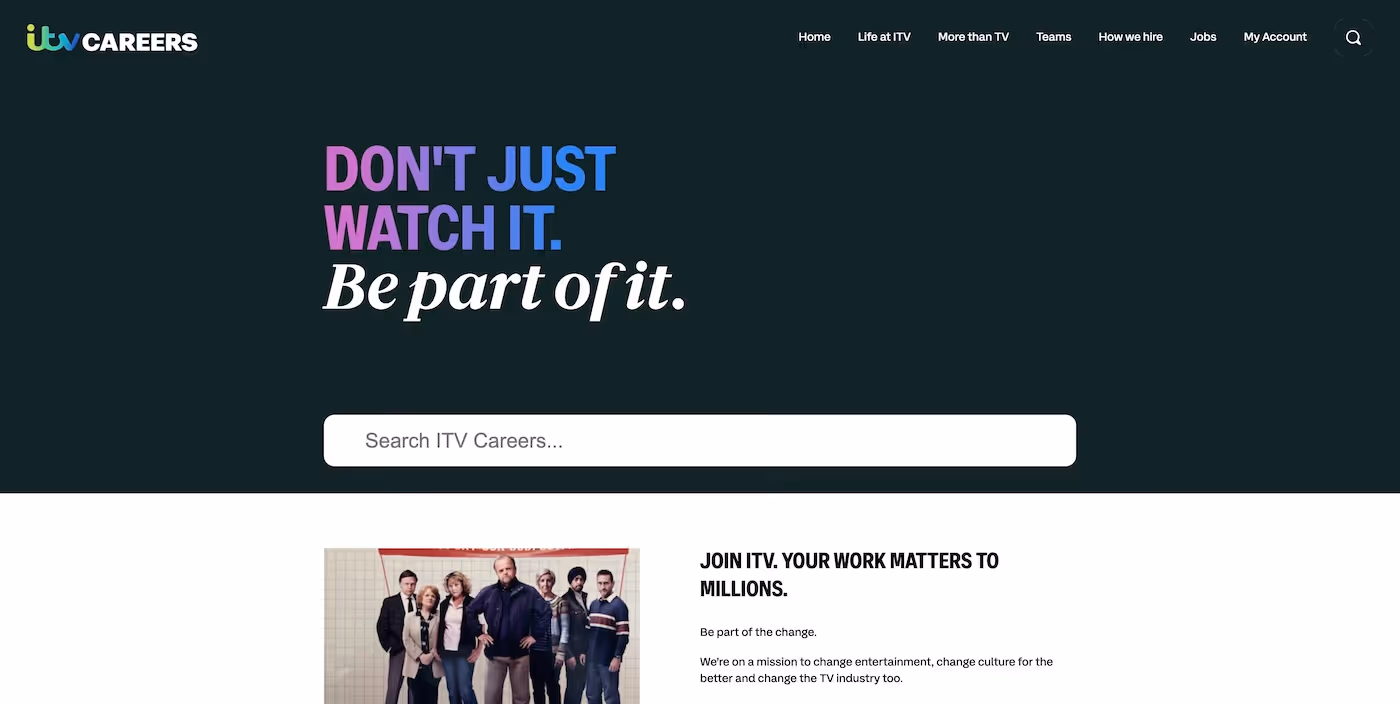 Screenshot of the official career page of ITV