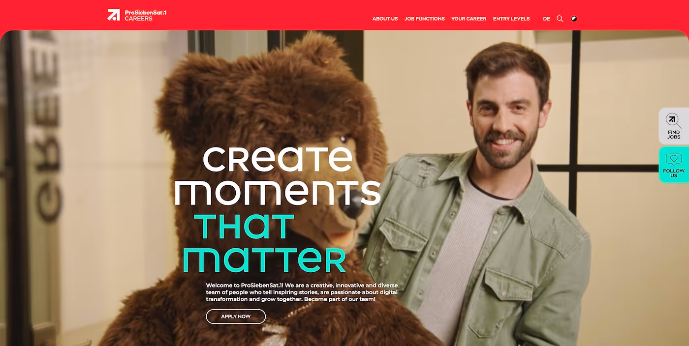 Screenshot of the official career page of ProSiebenSat.1 Media