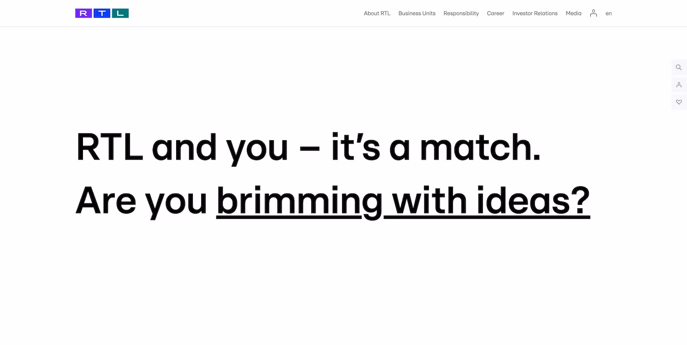 Screenshot of the official career page of RTL