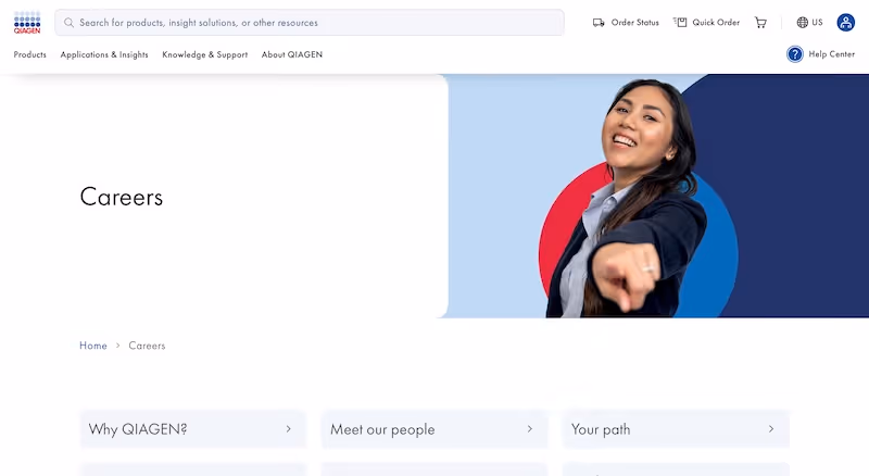 Screenshot of the official career page of QIAGEN