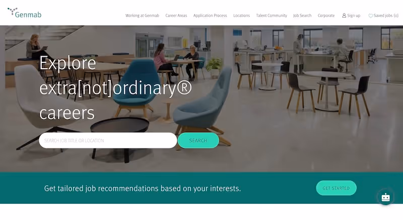 Screenshot of the official career page of Genmab