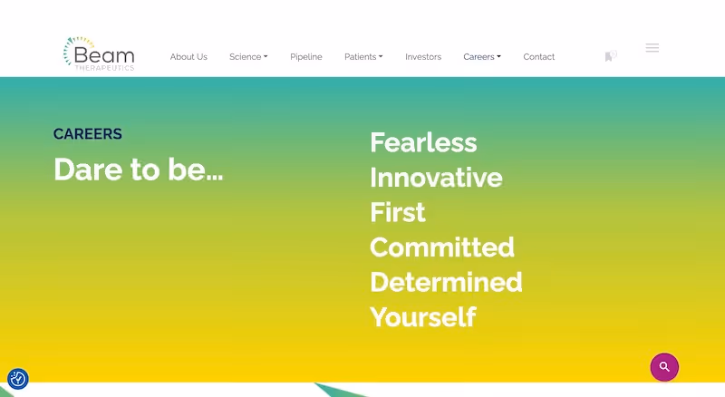 Screenshot of the official career page of Beam Therapeutics