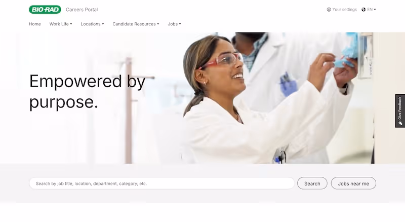 Screenshot of the official career page of Bio-Rad Laboratories