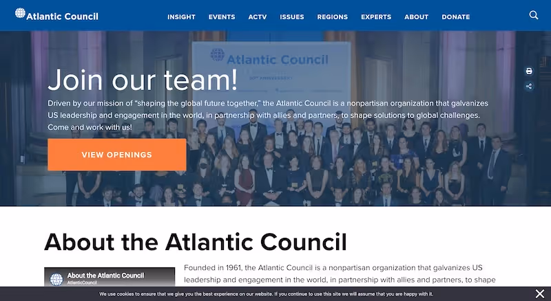 Screenshot of the official career page of Atlantic Council