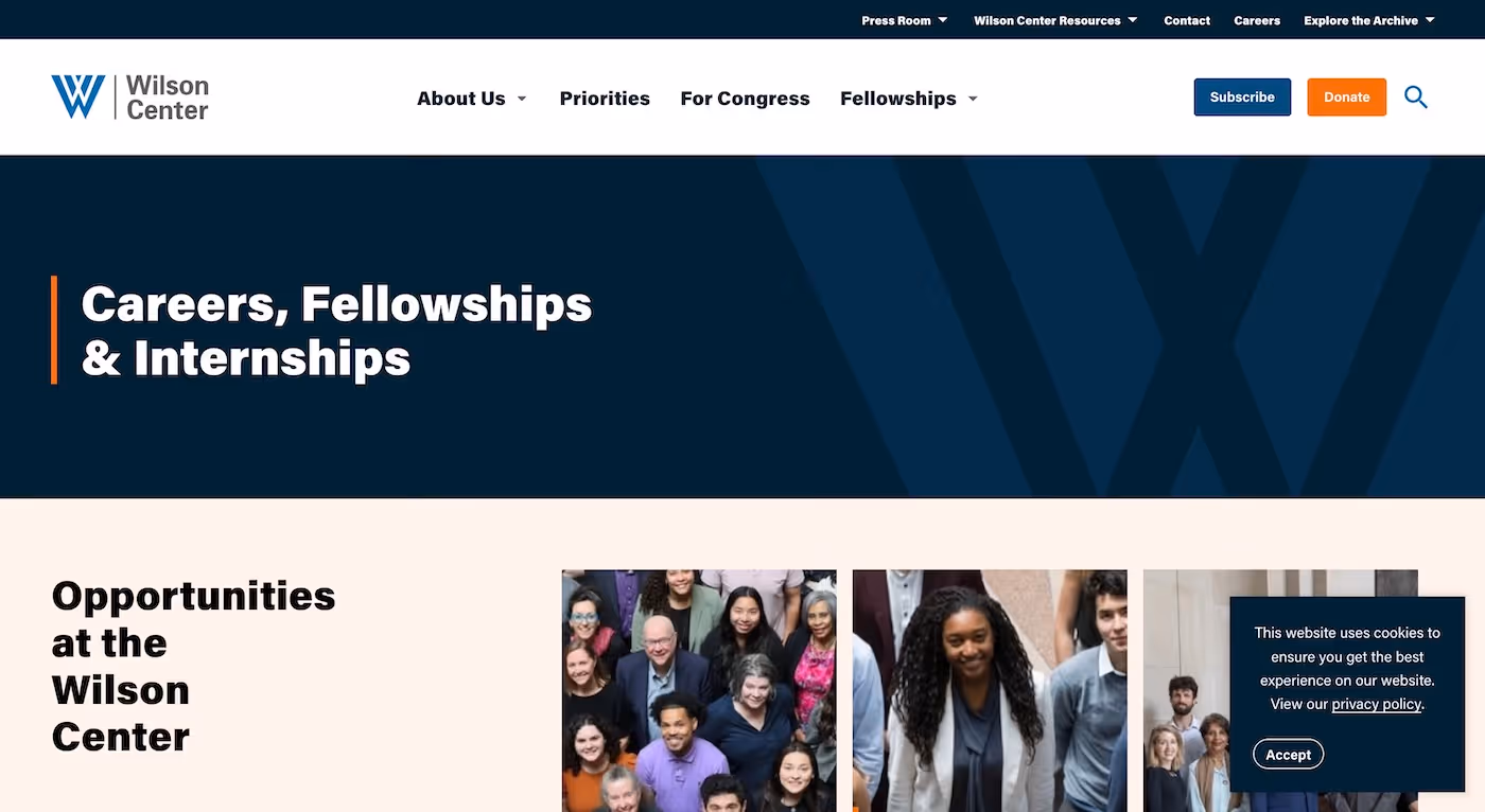Screenshot of the official career page of Wilson Center