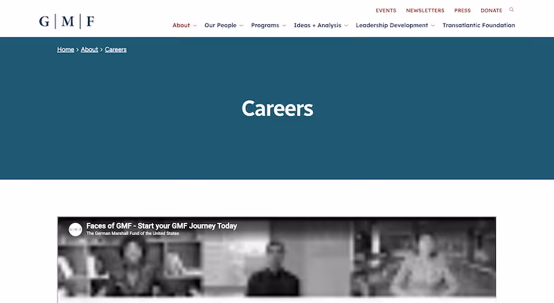 Screenshot of the official career page of German Marshall Fund (GMF)