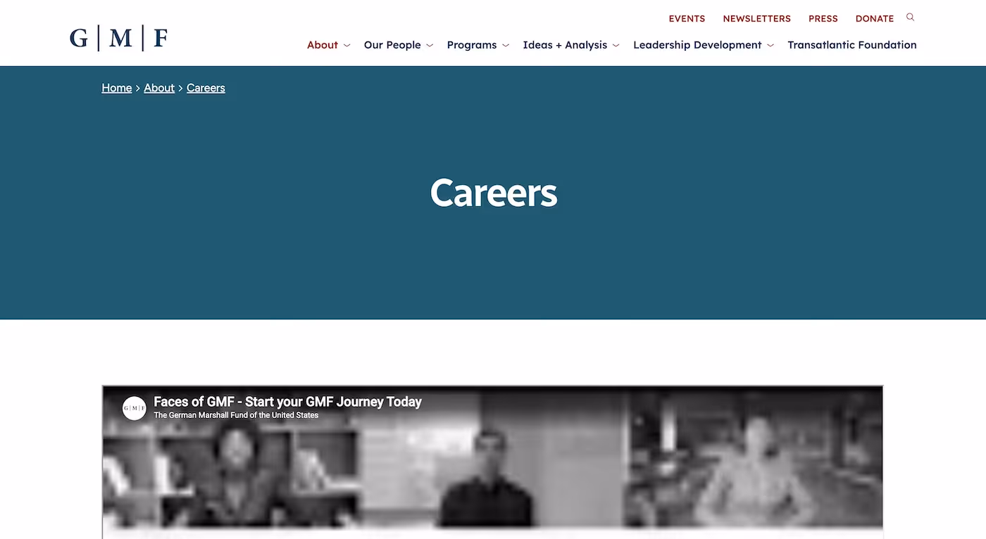 Screenshot of the official career page of German Marshall Fund (GMF)