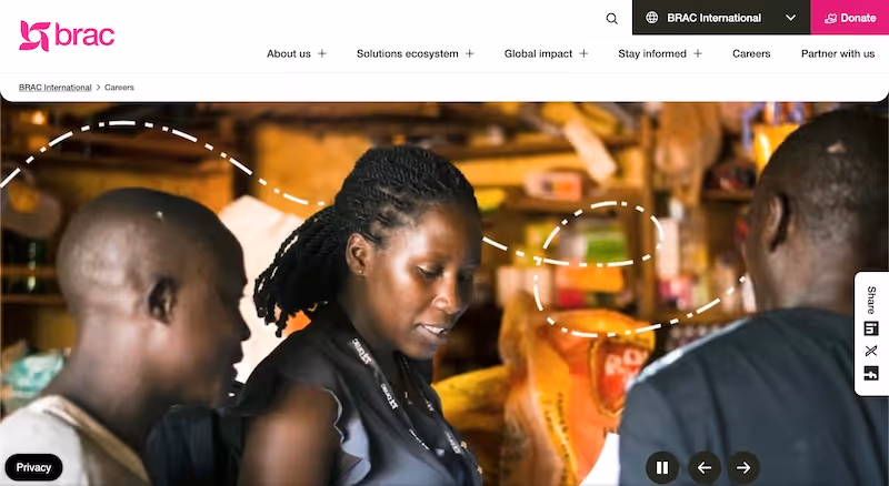 Screenshot of the official career page of BRAC