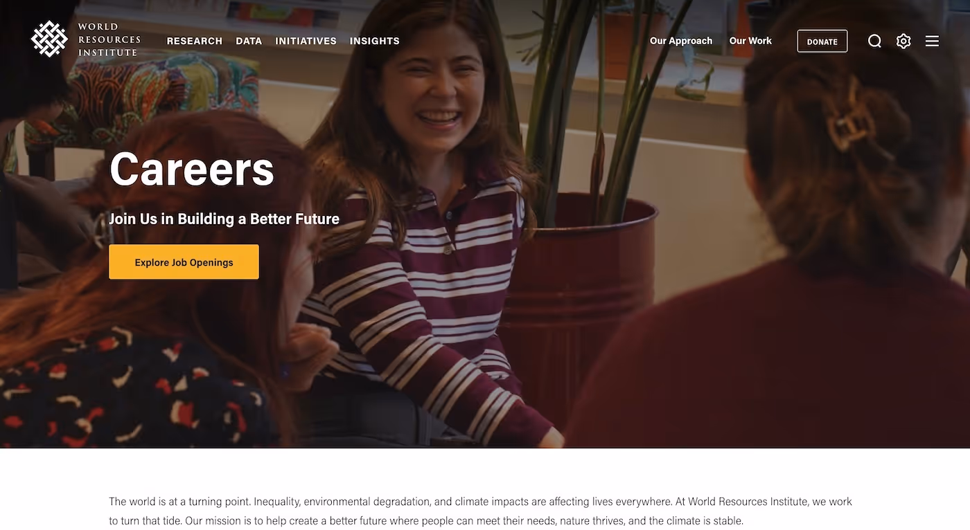 Screenshot of the official career page of World Resources Institute (WRI) 
