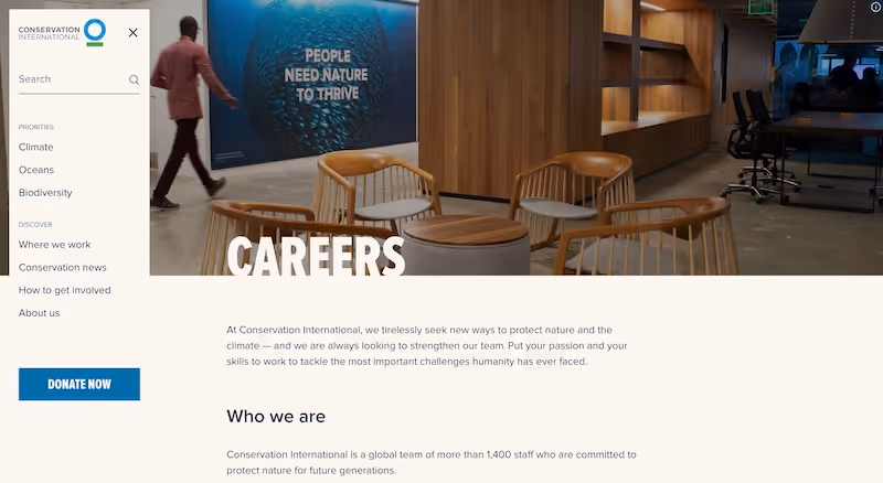 Screenshot of the official career page of Conservation International