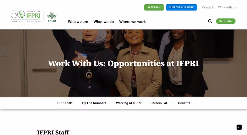 Screenshot of the official career page of IFPRI