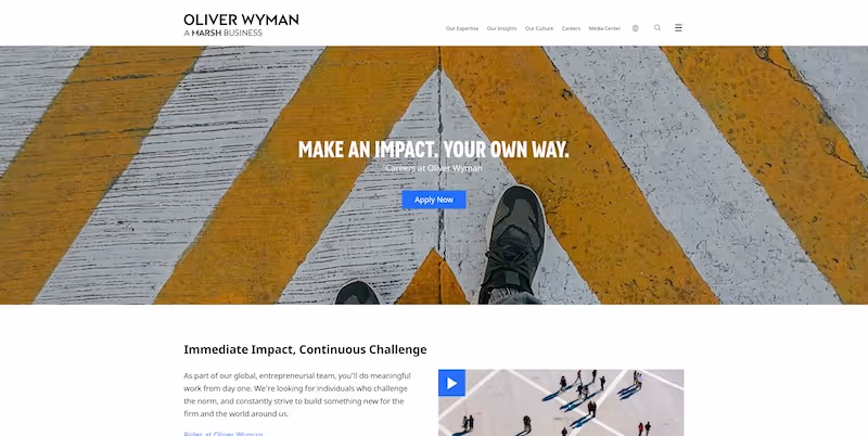 Screenshot of the official career page of Oliver Wyman