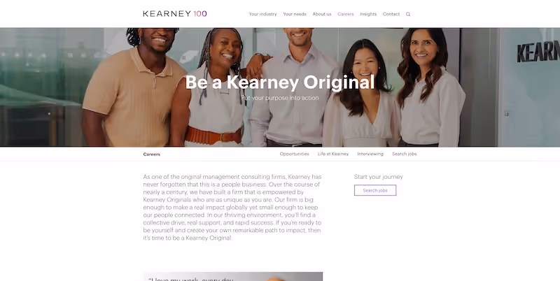 Screenshot of the official career page of Kearney