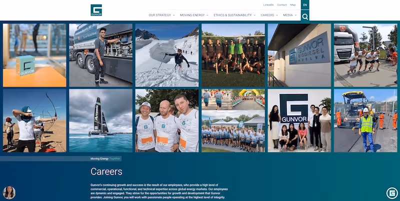 Screenshot of the official career page of Gunvor Group