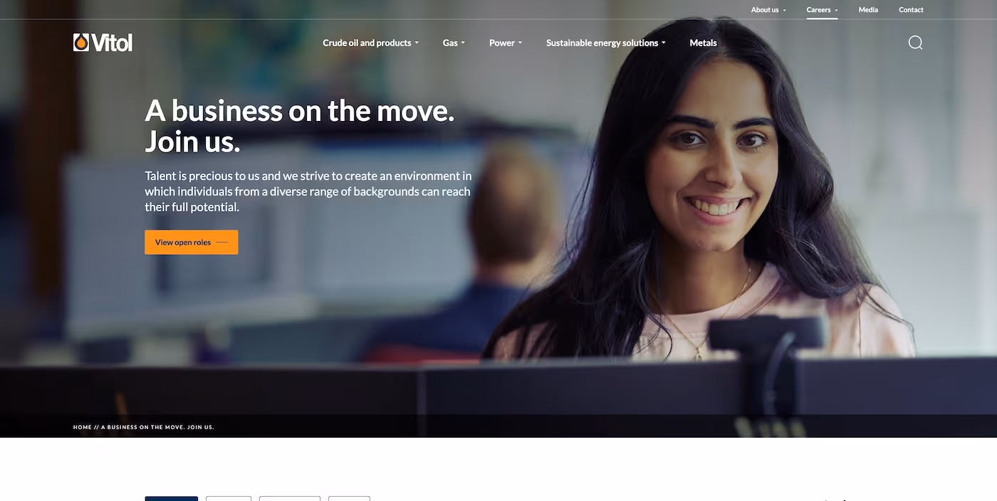 Screenshot of the official career page of Vitol