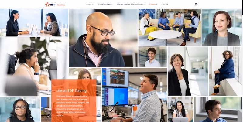Screenshot of the official career page of EDF Trading