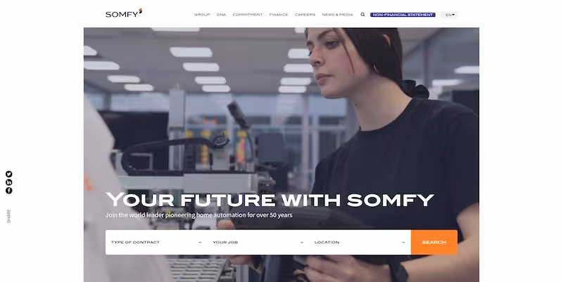Screenshot of the official career page of Somfy