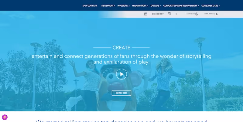 Screenshot of the official career page of Hasbro