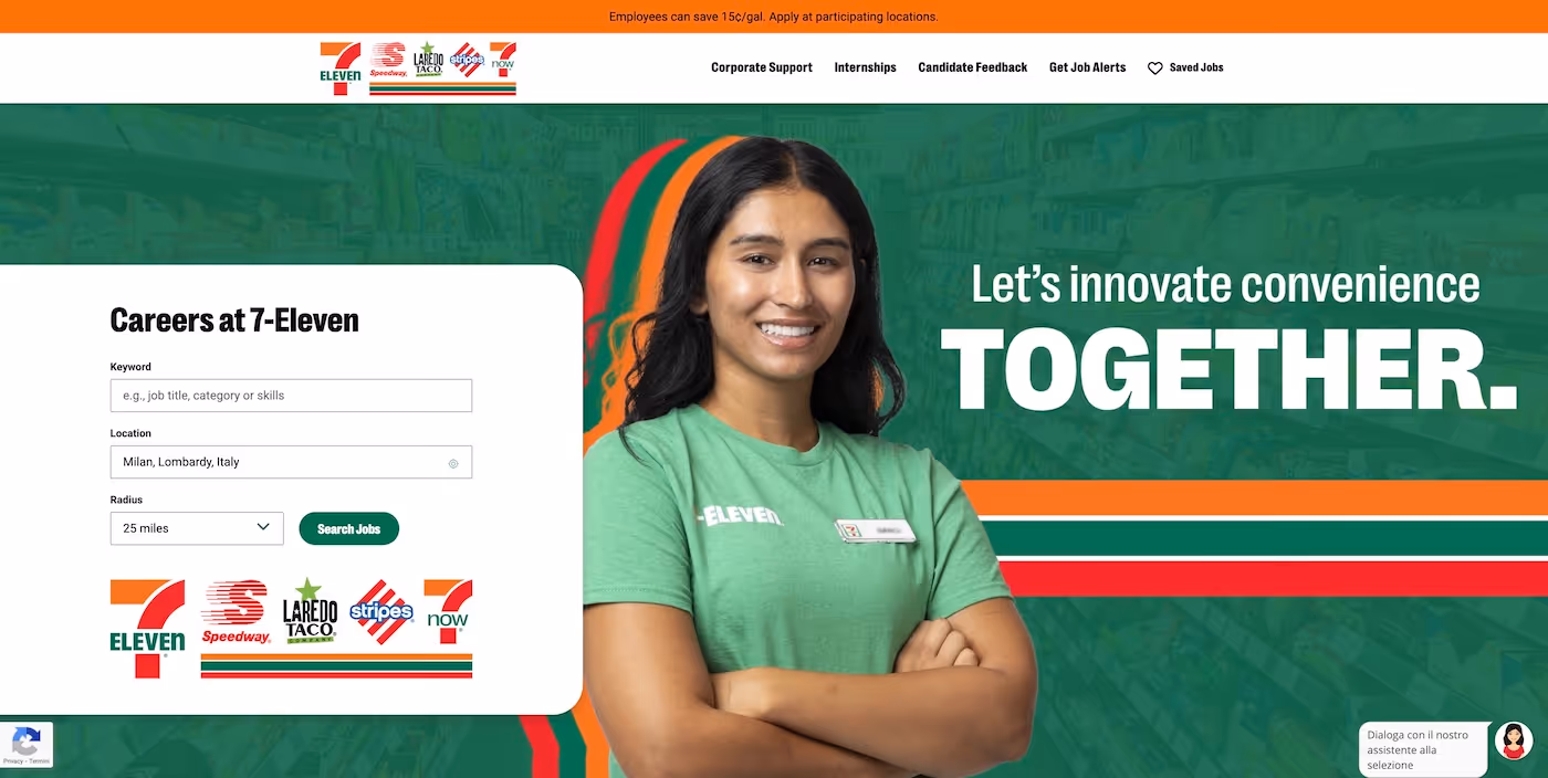 Screenshot of the official career page of 7-Eleven
