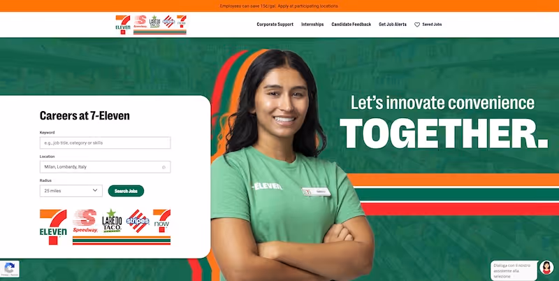 Screenshot of the official career page of 7-Eleven