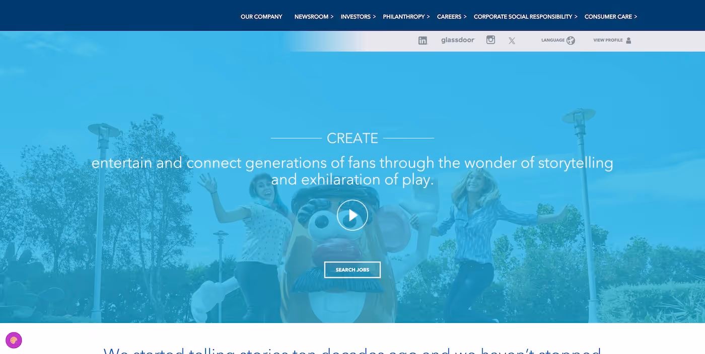Screenshot of the official career page of Hasbro