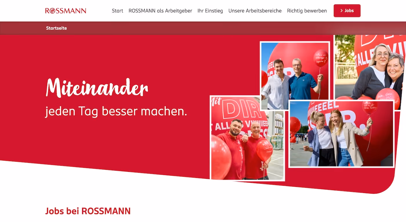 Screenshot of the official career page of Rossmann