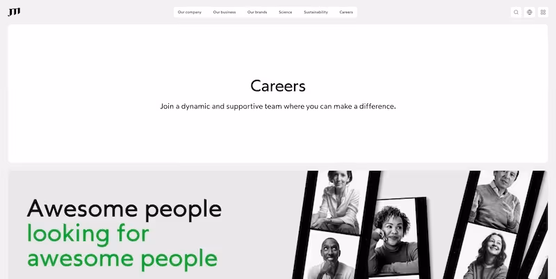 Screenshot of the official career page of JTI