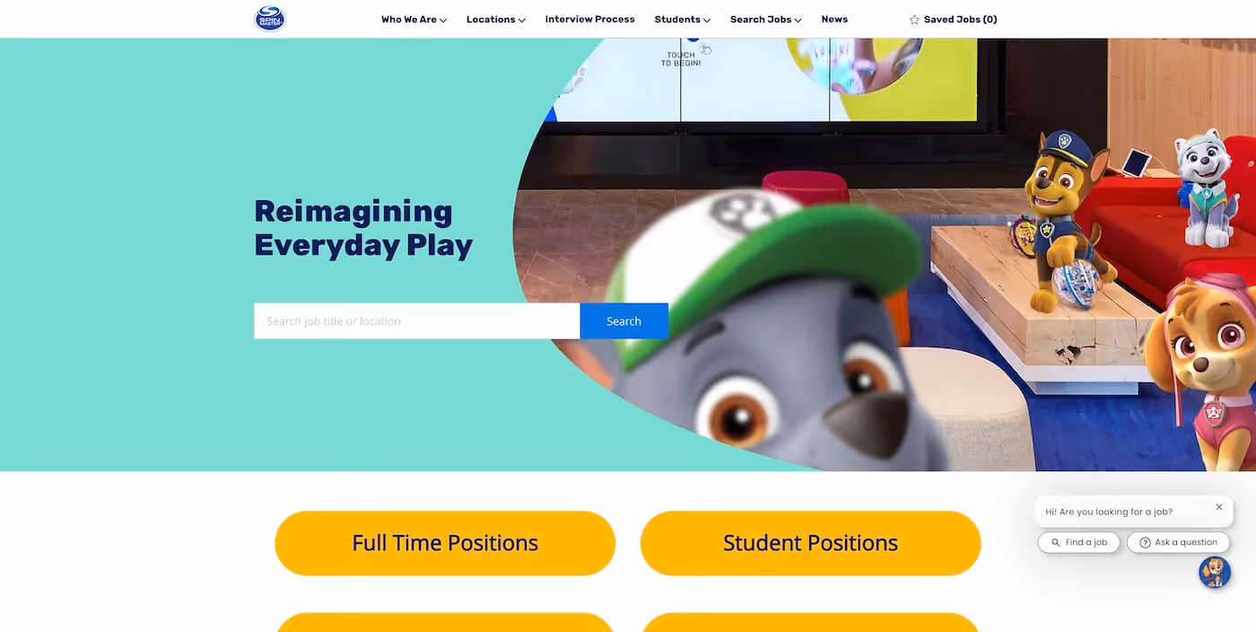 Screenshot of the official career page of Spin Master