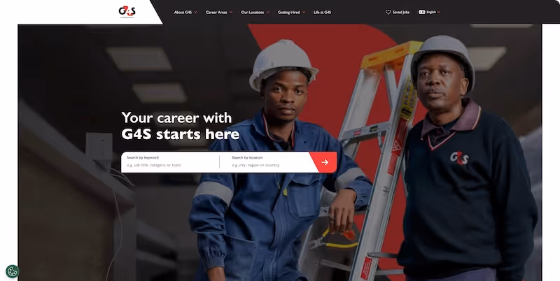Screenshot of the official career page of G4S