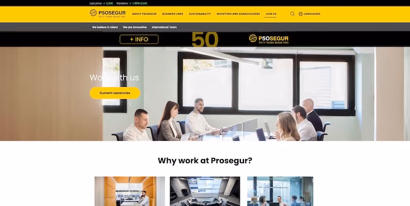 Screenshot of the official career page of Prosegur