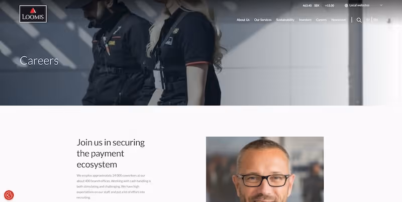 Screenshot of the official career page of Loomis