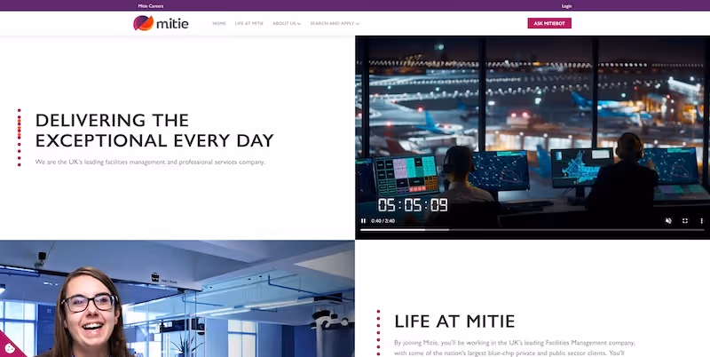Screenshot of the official career page of Mitie