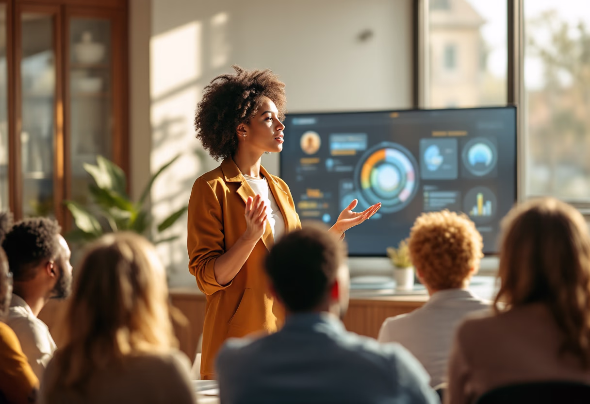 image of a person giving a presentation for an ai saas company