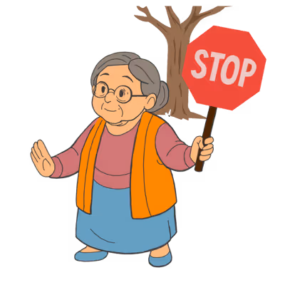 Animated girl with curly brown hair wearing blue overalls and a striped shirt, jumping joyfully with arms raised.