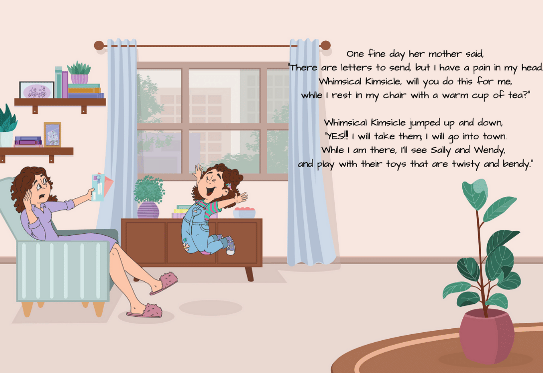 Cartoon of a girl reaching her arm through a slot toward a pile of envelopes, with text about her struggling to reach an envelope.